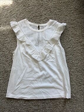 Rebecca Taylor White Ruffle V-Yoke Sleeveless Blouse